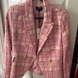 Bardot Pink and Cream Checkered Tweed Blazer